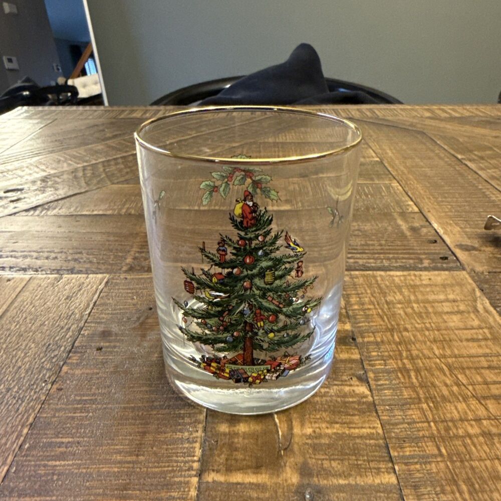 Spode Double Christmas Tree Old Fashioned Glass Gold Rim